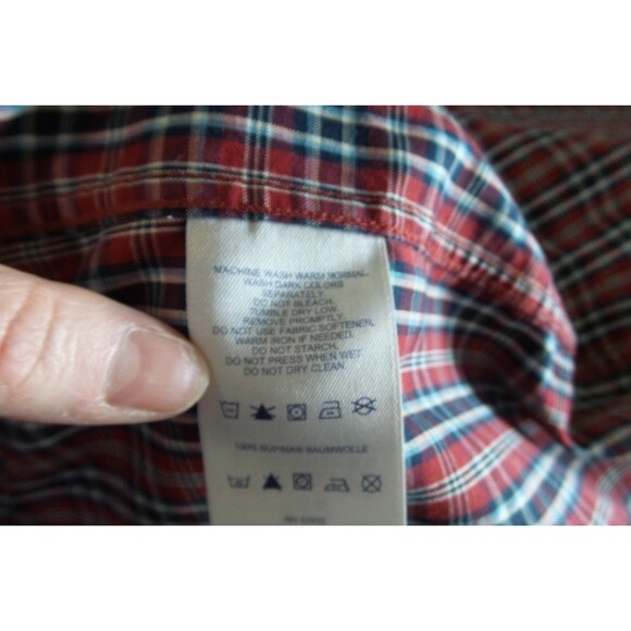 Lands End Shirt Mens Medium Blue Red Plaid Long Sleeve Button Front - Picture 3 of 12